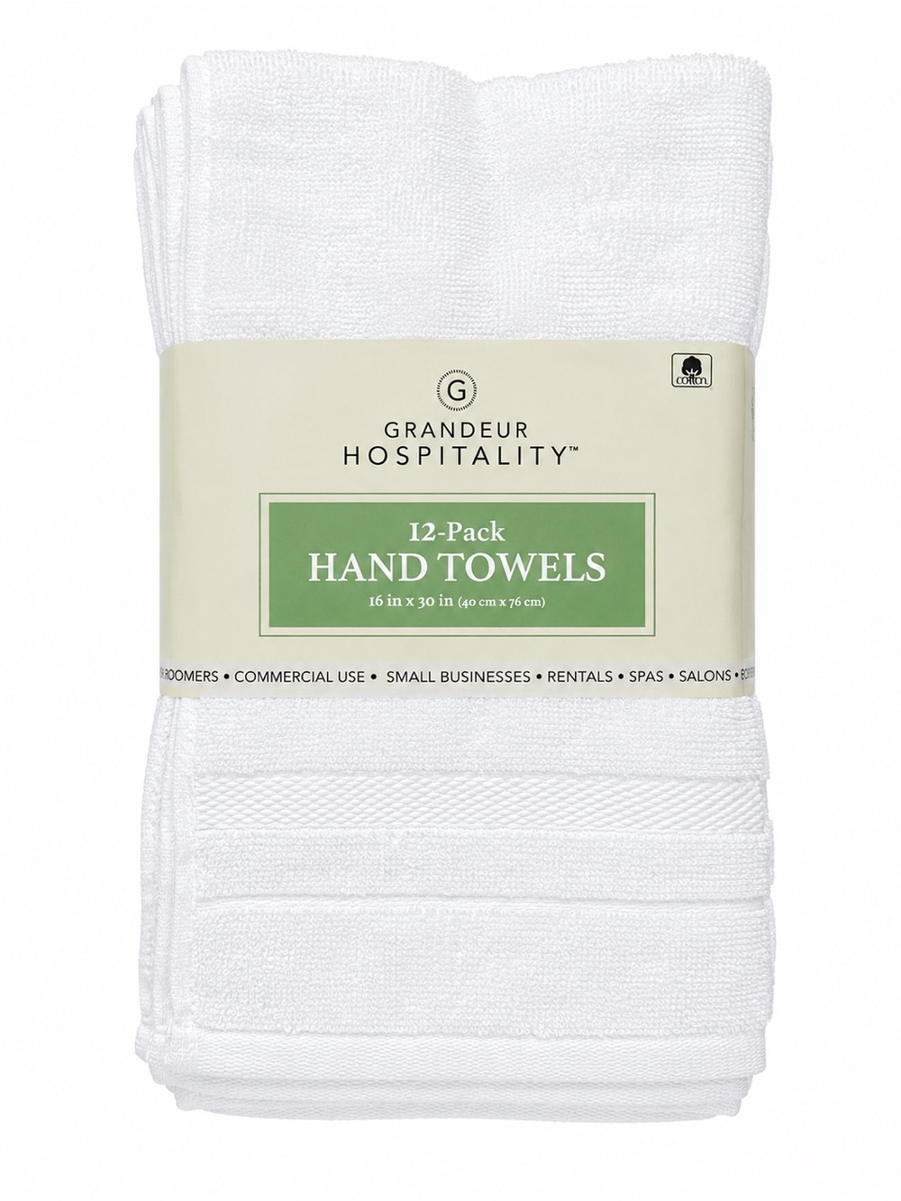 Grandeur Hospitality 12-Pack White Cotton Hotel Hand Towels NEW
